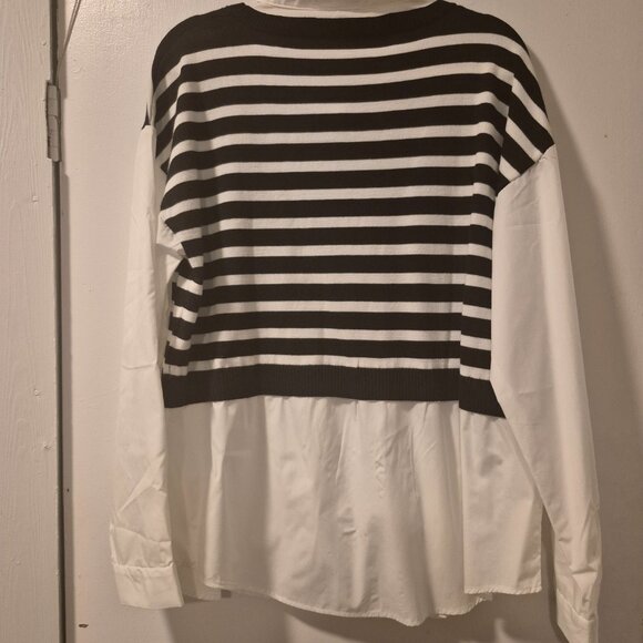 Blu Pepper Striped Layered Button-Down Shirt – Black/White – NWT - Picture 2 of 4